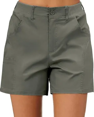 luvamia Shorts for Women Trendy Casual Summer High Waisted Chino Shorts Ribbed Elastic Waist Comfy Shorts with Pockets