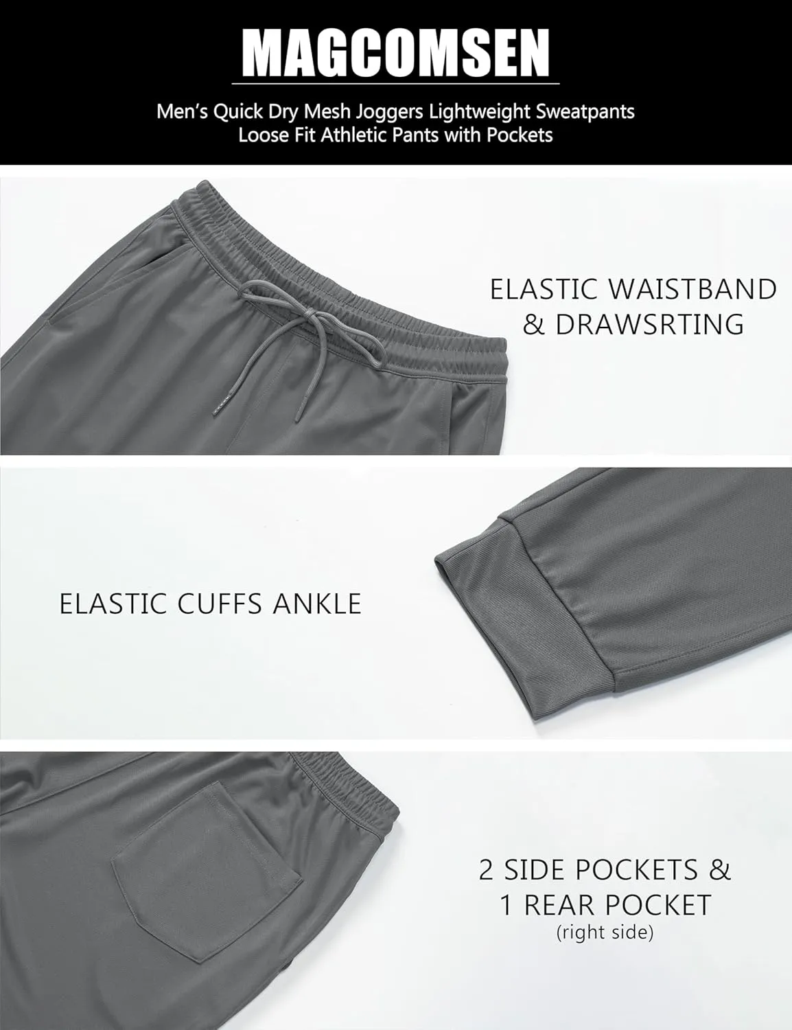 MAGCOMSEN Men's Joggers Sweatpants Quick Dry Running Pants with Pockets Summer Lightweight Athletic Workout Pants