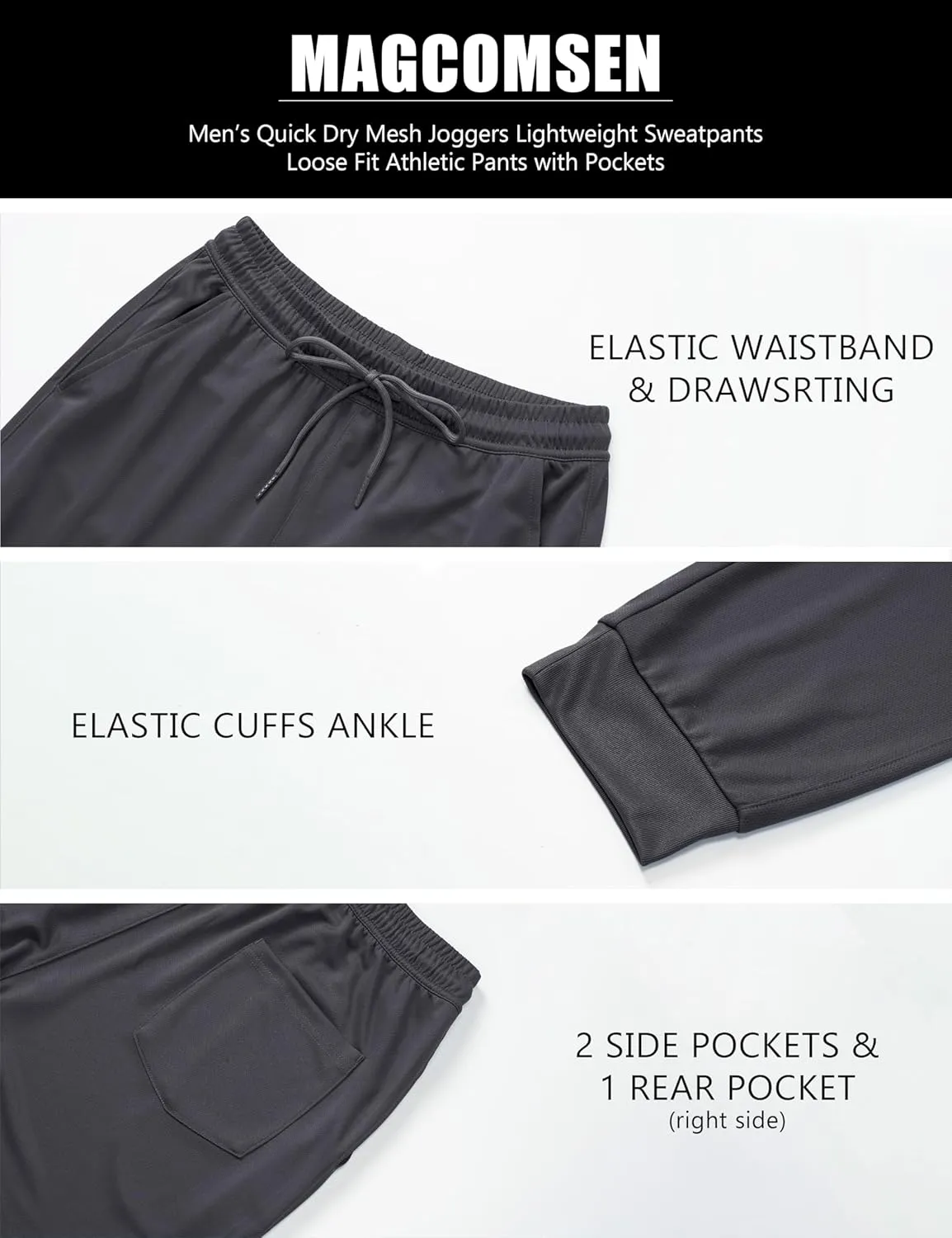 MAGCOMSEN Men's Joggers Sweatpants Quick Dry Running Pants with Pockets Summer Lightweight Athletic Workout Pants