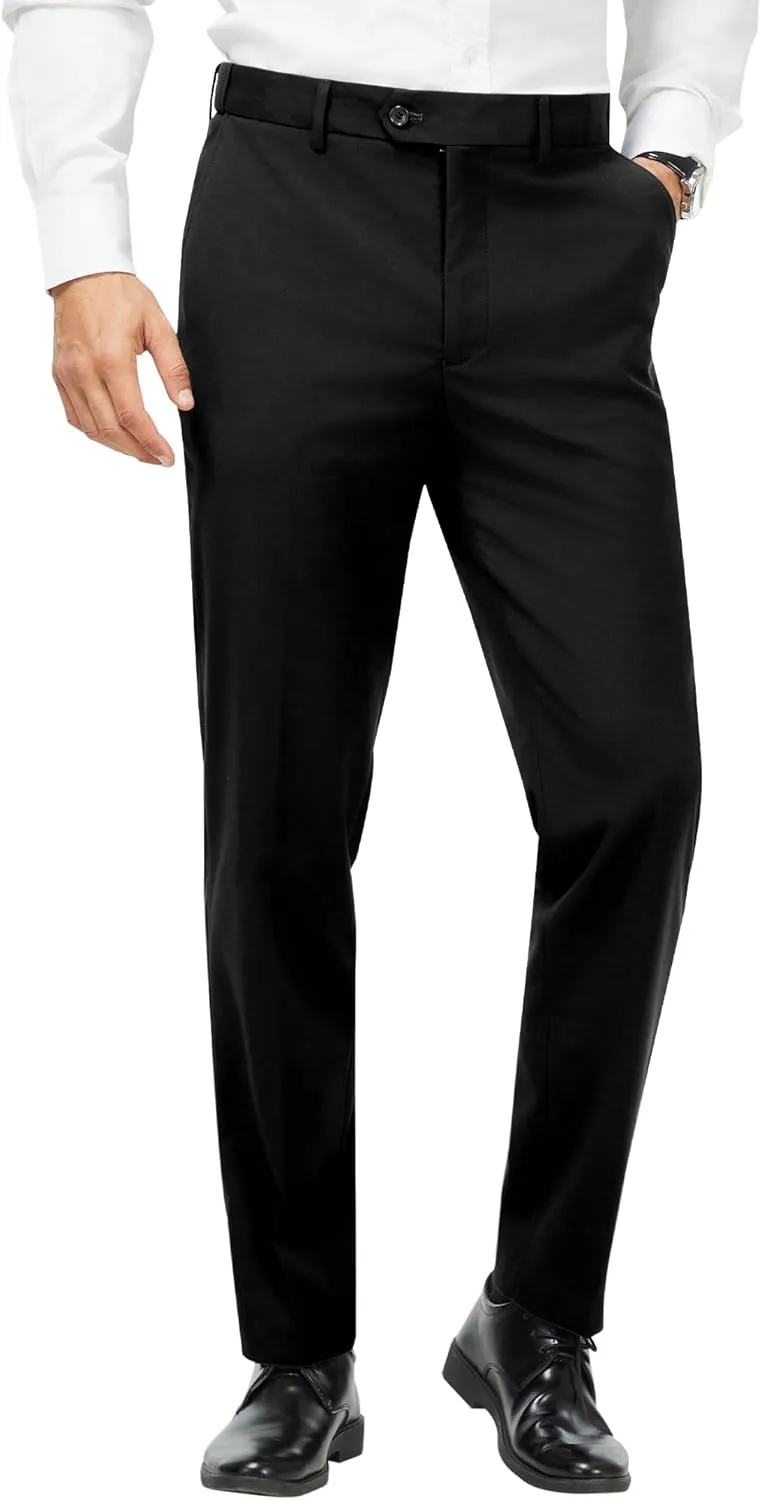 MAGE MALE Men's Classic Fit Dress Pants Flat Front Straight Formal Pants Wrinkle Free Expandable Waist Suit Pants