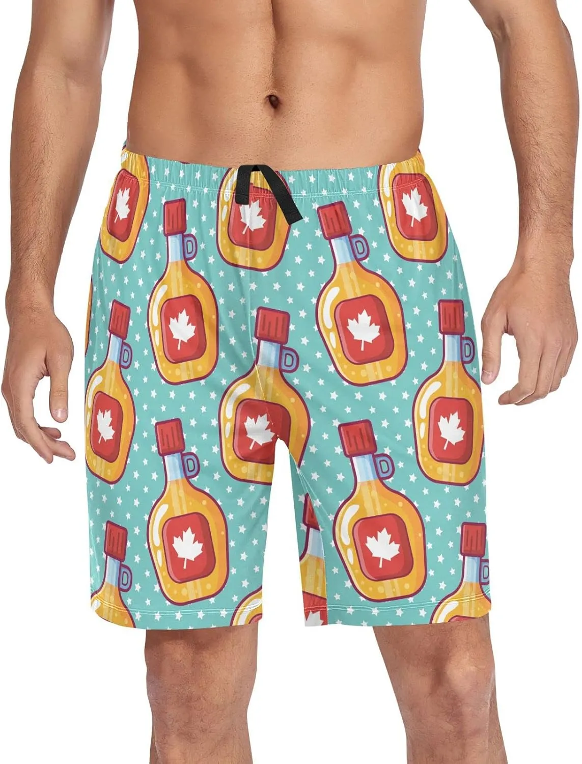 Maple Syrup Bottle Star Pattern Men's Pajama Pants Shorts Sleepwear Lounge Pajama Bottoms
