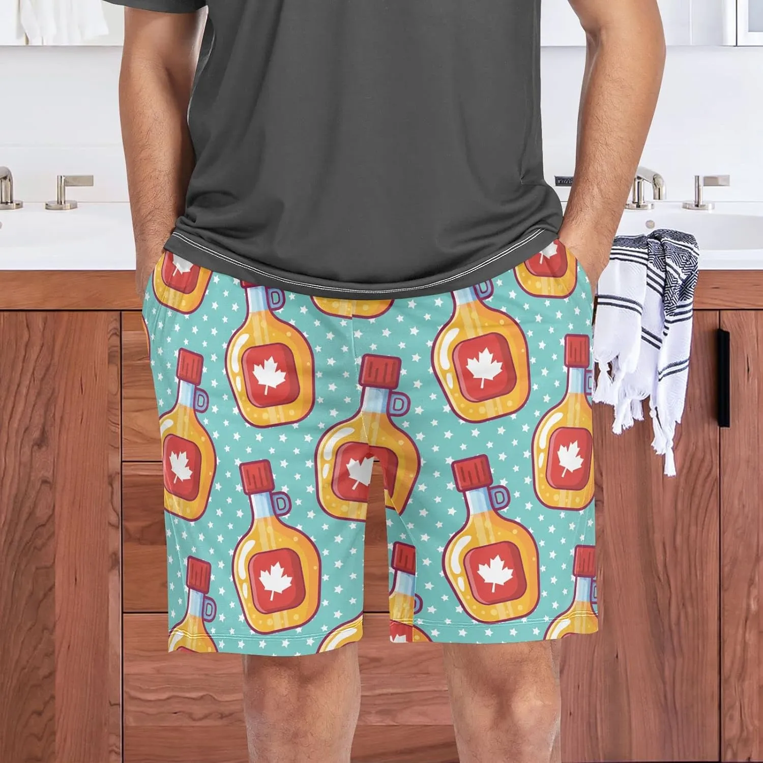 Maple Syrup Bottle Star Pattern Men's Pajama Pants Shorts Sleepwear Lounge Pajama Bottoms