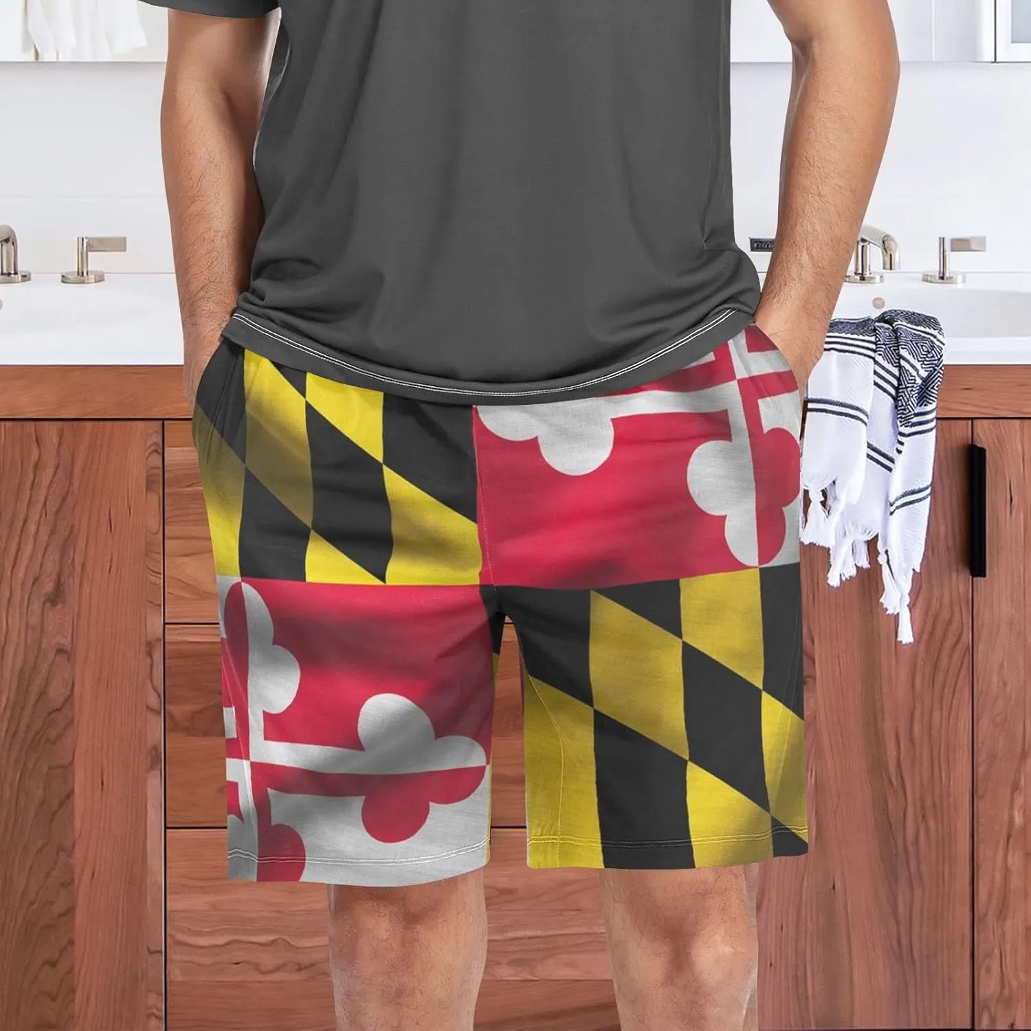 Maryland Flag United States Of America Patriotic Men's Pajama Pants Shorts Sleepwear Lounge Pajama Bottoms