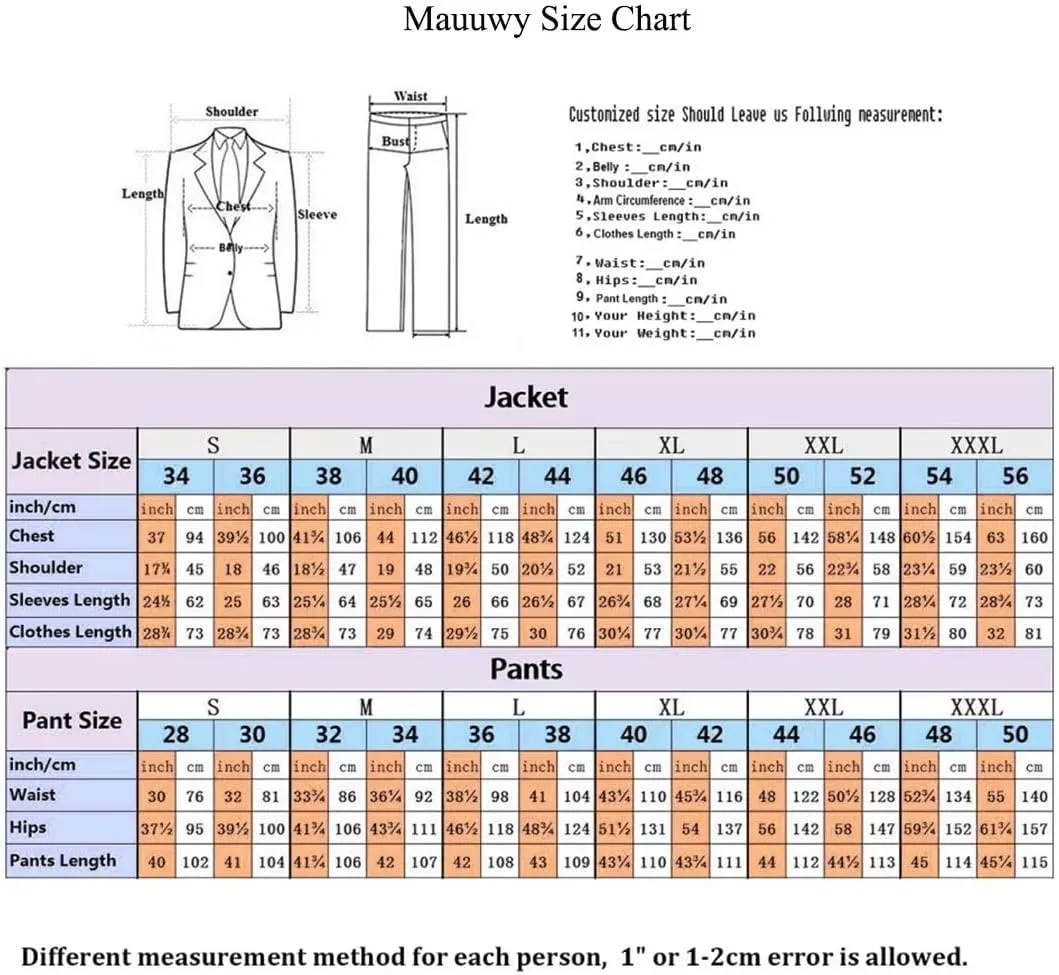 Mauuwy Men's Suits Slim Fit 2 Piece Notch Lapel Wedding Groom Tuxedo Single-Breasted Party Suit MXF05