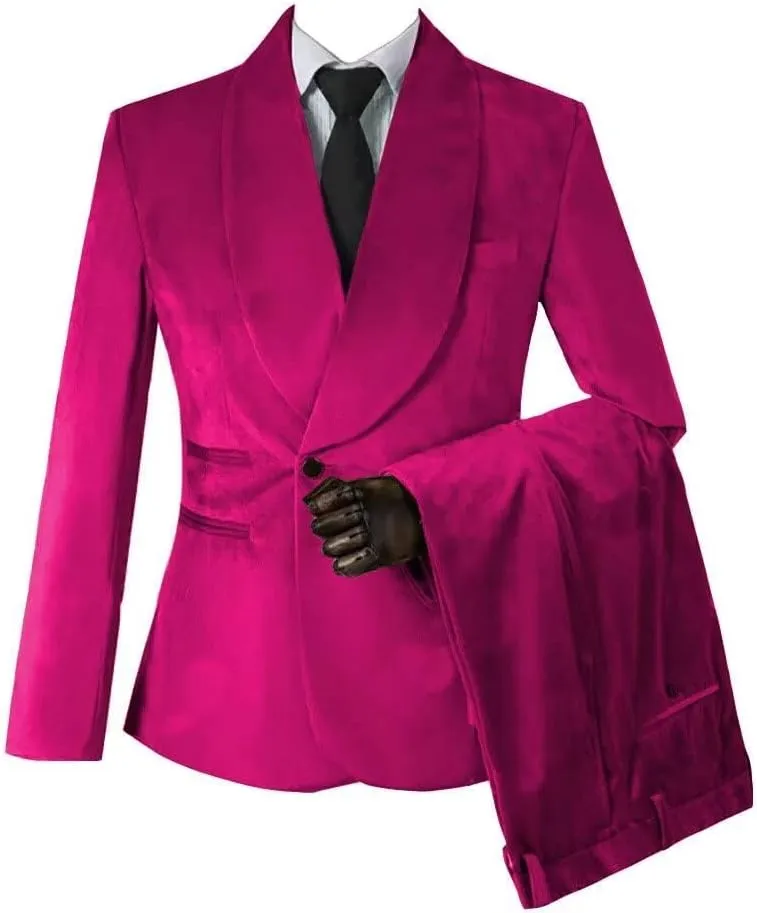Mauuwy Men's Velvet Suits Slim Fit 3 Piece Two Button Dinner Suit Shawl Lapel Prom Blazer Coats Solid Wedding Groom Tuxedos