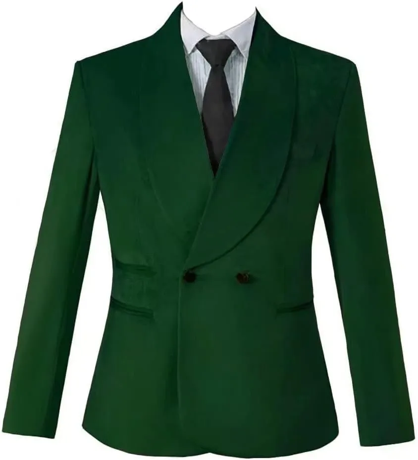 Mauuwy Men's Velvet Suits Slim Fit 3 Piece Two Button Dinner Suit Shawl Lapel Prom Blazer Coats Solid Wedding Groom Tuxedos