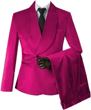 Mauuwy Men's Velvet Suits Slim Fit 3 Piece Two Button Dinner Suit Shawl Lapel Prom Blazer Coats Solid Wedding Groom Tuxedos