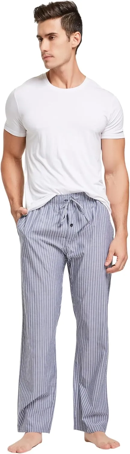 Mens 100% Cotton Pajama Pants Sleep Lounge Pajamas for Men Woven pj Pants