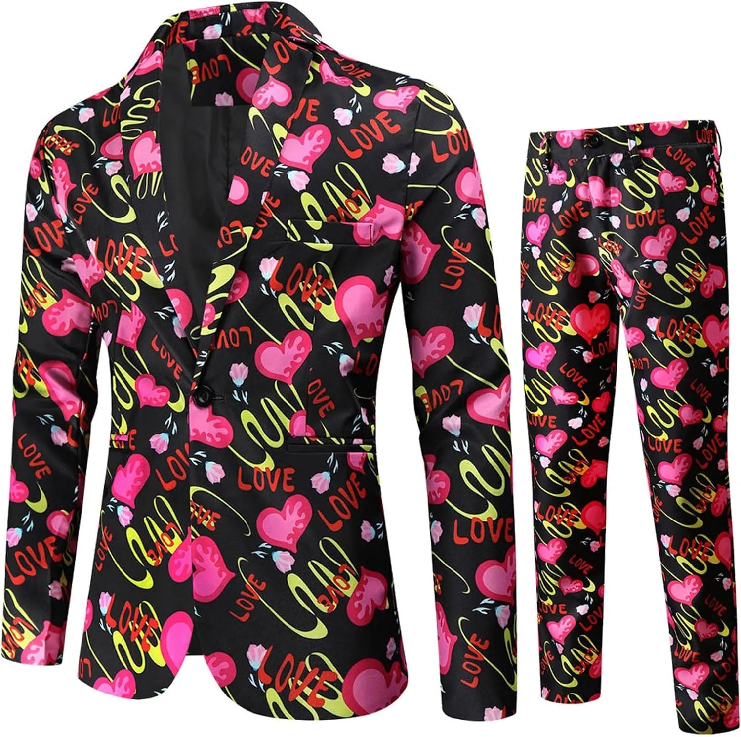 Mens 2 Piece Suit Skinny Printed Tuxedo Wedding Party Suits Slim Fit Cute Print Blazer and Pants Classic Fit Jacket