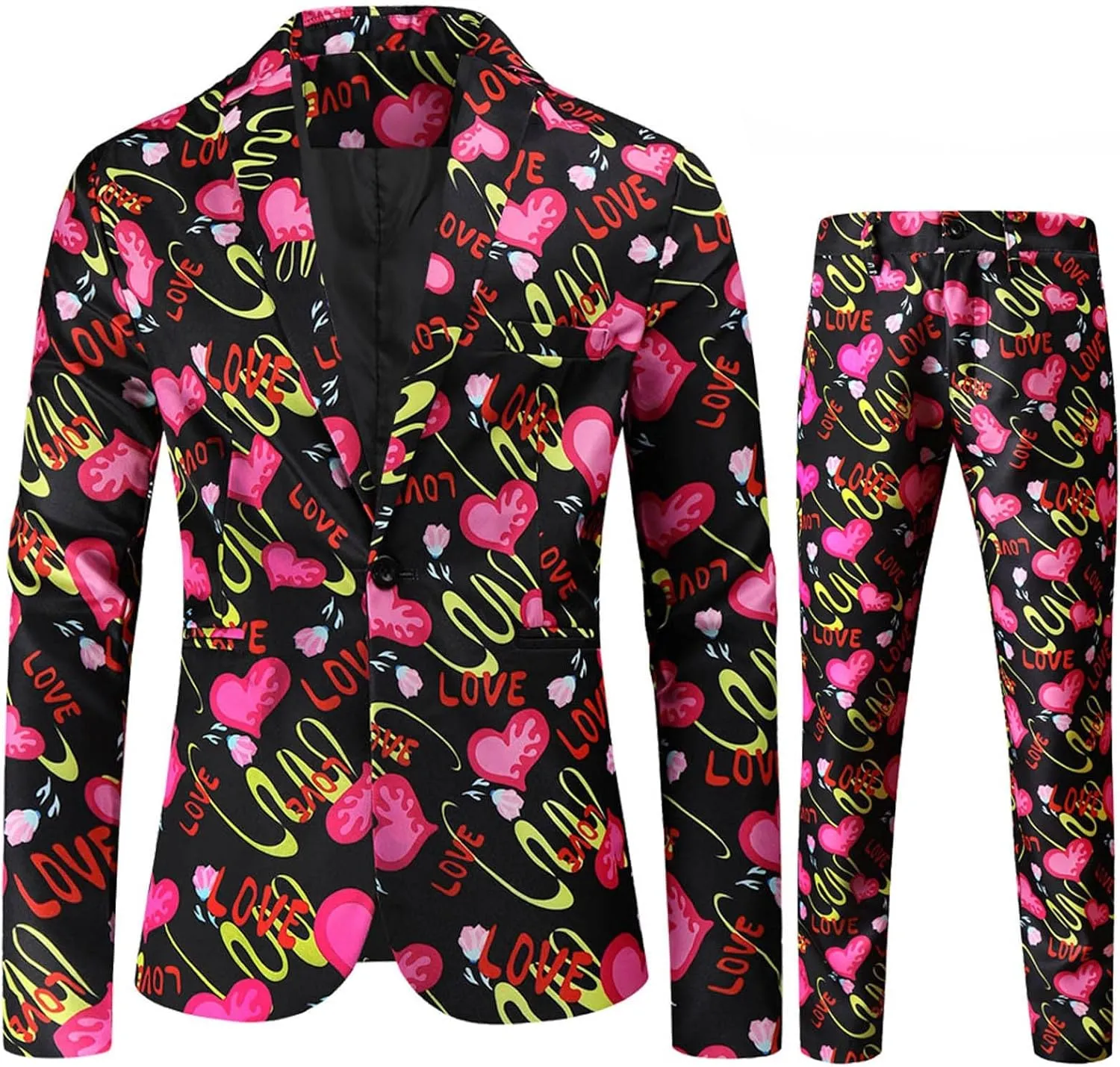Mens 2 Piece Suit Skinny Printed Tuxedo Wedding Party Suits Slim Fit Cute Print Blazer and Pants Classic Fit Jacket