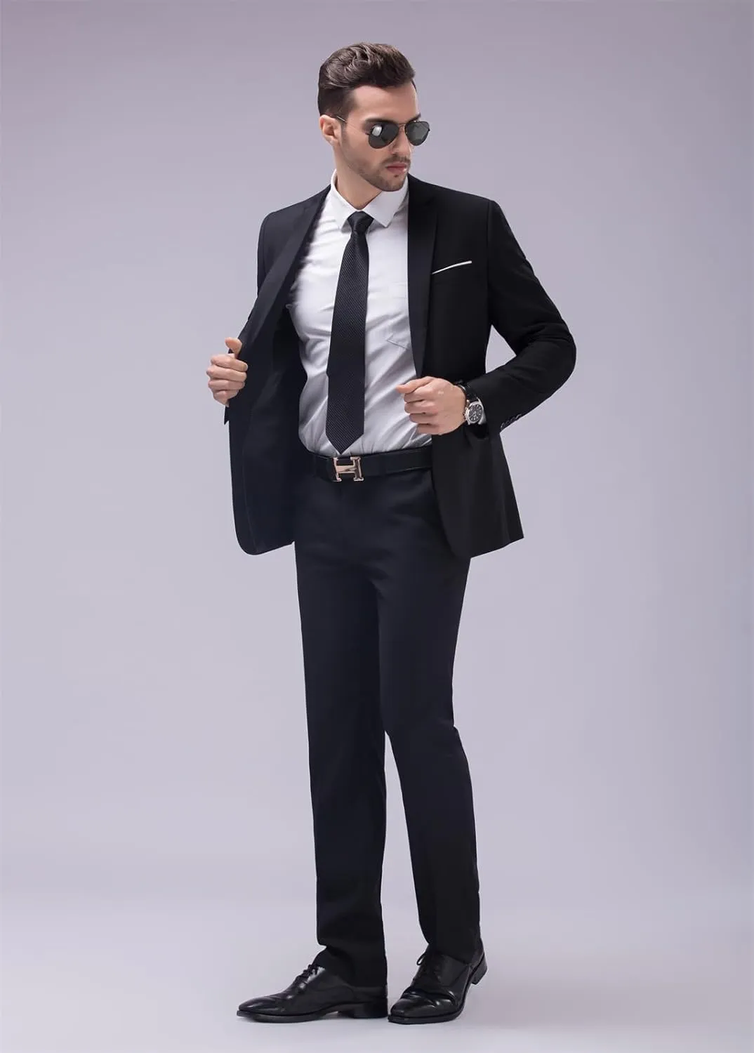 Mens 2 Piece Suits Classic Fit 1 Button Dress Suits Tuxedo Jacket Blazer for Wedding Business Dinner Prom
