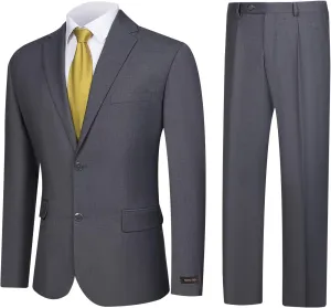 Men's 2 Piece Suits Classic Fit Single Breasted 2 Buttons Business Wedding Suit Jacket Blazer & Pleated Pants Set