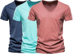 Men's 3 Pack T Shirt V-Neck Tee Shirts Casual Hipster Hip Hop Tee Tops Summer Classic Short Sleeve Top