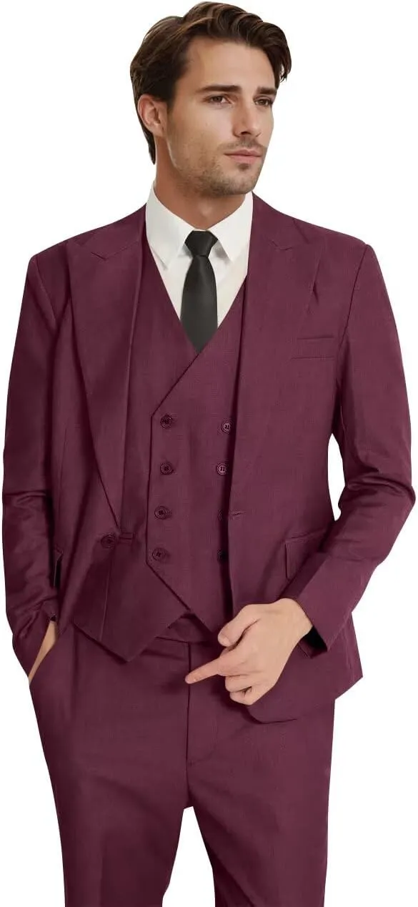 Men's 3 Piece Suit Slim Fit Classic One Button Suit for Men Groomsmen Business Prom Double Breasted Vest Blazer Tuxedo
