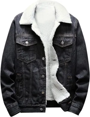 Mens Big and Tall Sherpa Fleece Lined Denim Jacket Winter Warm Thicken Trucker Jackets Button Down Cowboy Jean Jacket