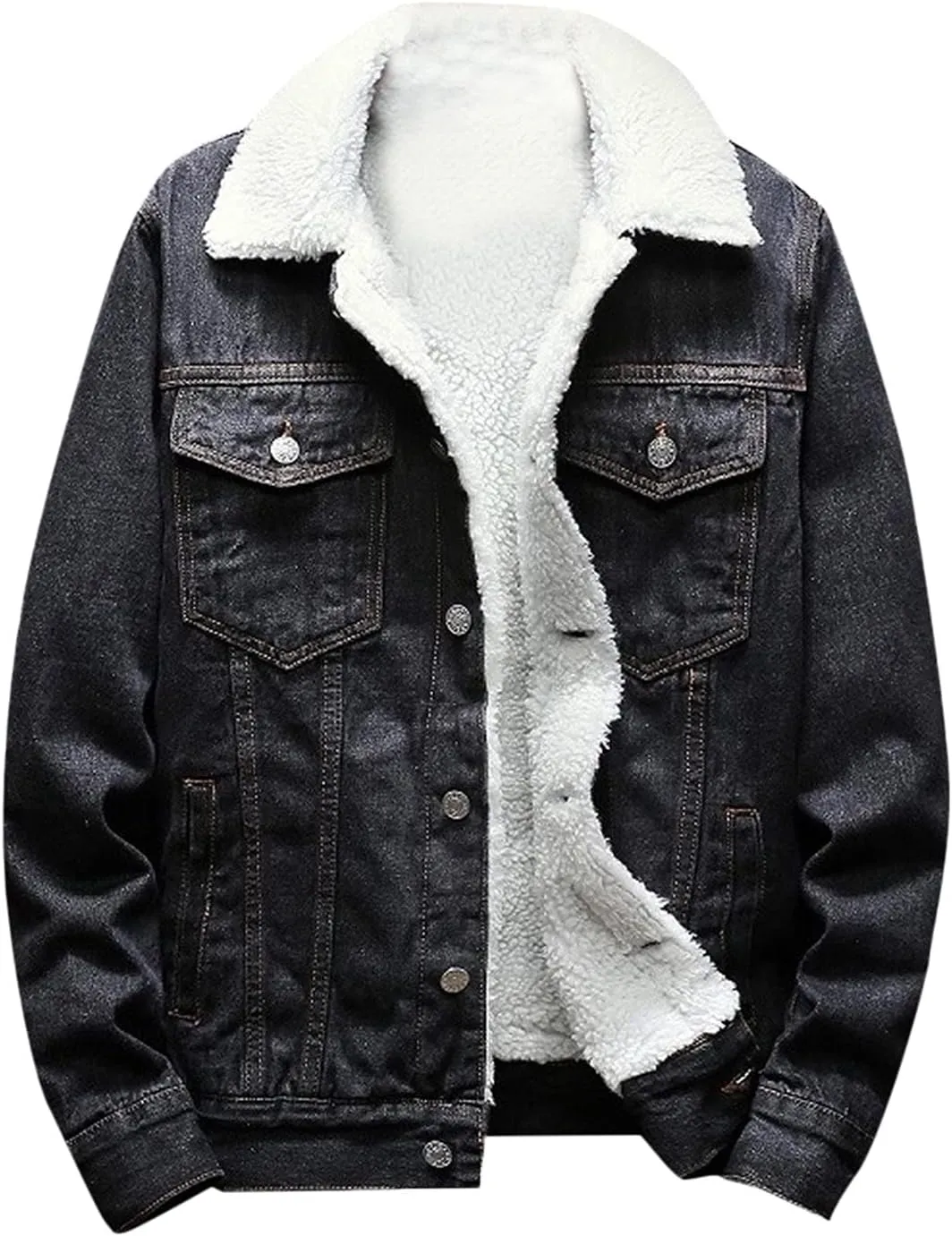 Mens Big and Tall Sherpa Fleece Lined Denim Jacket Winter Warm Thicken Trucker Jackets Button Down Cowboy Jean Jacket