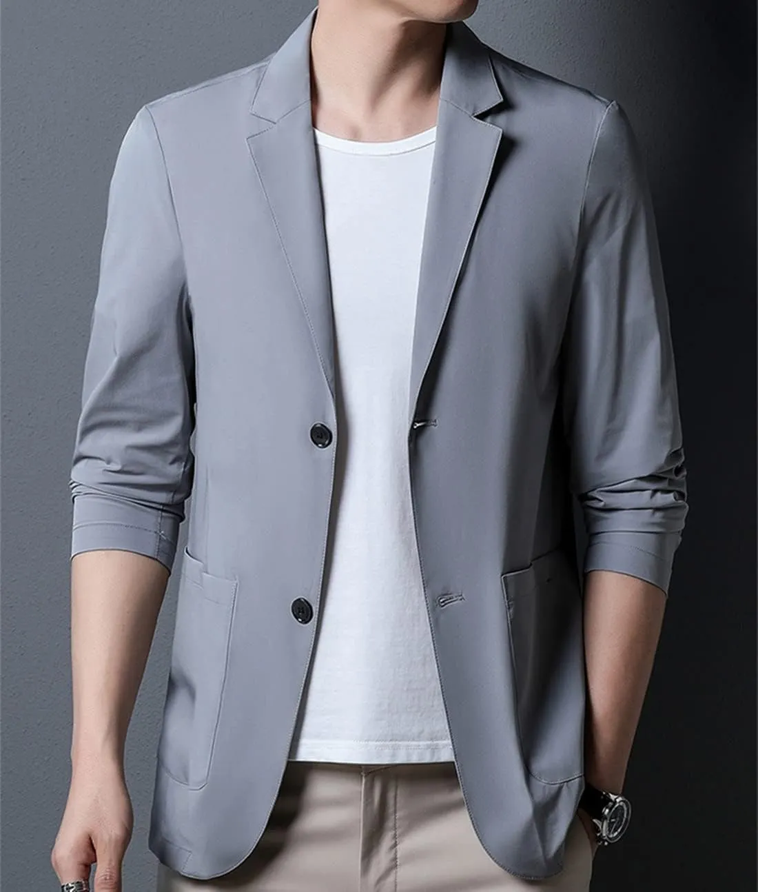 Mens Blazer Ice Silk Men Suit Sport Coat Lightweight Business Casual Blazers Two Buttons Slim Fit Coat for Men
