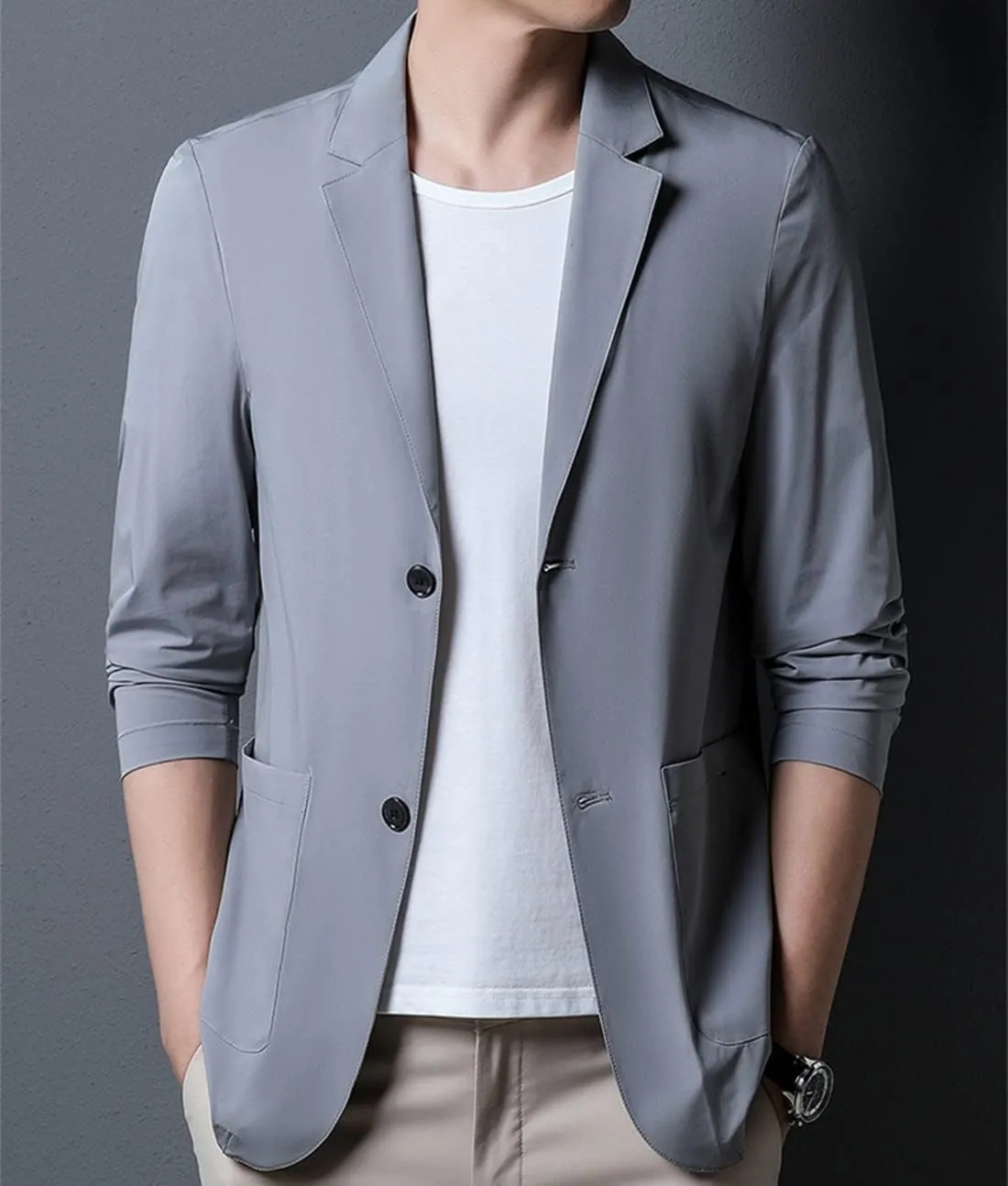 Mens Blazer Ice Silk Men Suit Sport Coat Lightweight Business Casual Blazers Two Buttons Slim Fit Coat for Men