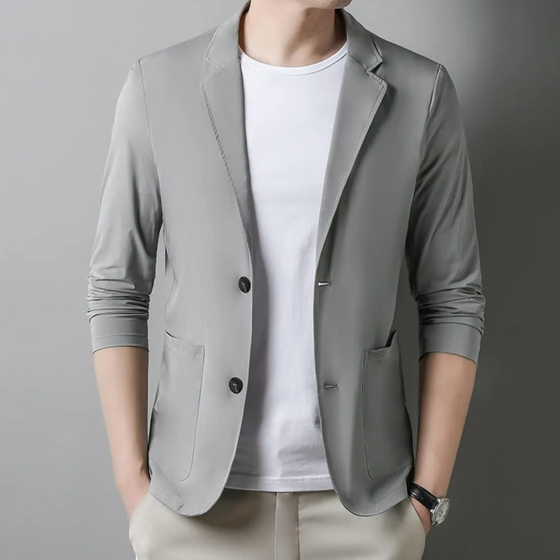 Mens Blazer Ice Silk Men Suit Sport Coat Lightweight Business Casual Blazers Two Buttons Slim Fit Coat for Men