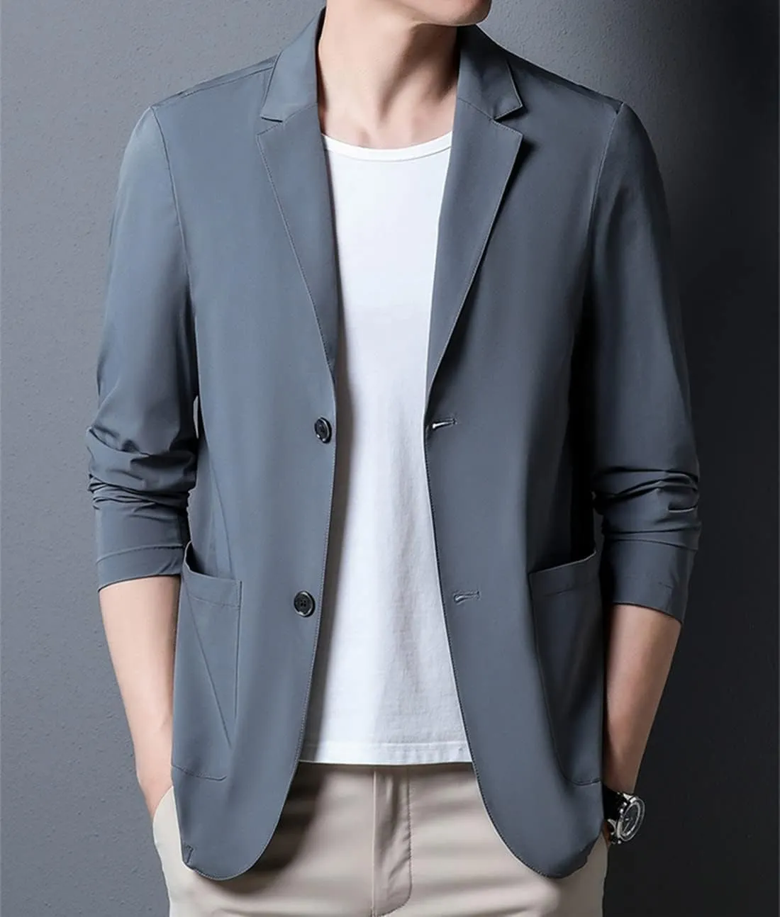 Mens Blazer Ice Silk Men Suit Sport Coat Lightweight Business Casual Blazers Two Buttons Slim Fit Coat for Men