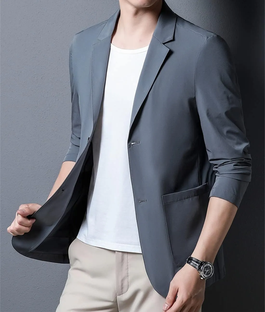 Mens Blazer Ice Silk Men Suit Sport Coat Lightweight Business Casual Blazers Two Buttons Slim Fit Coat for Men