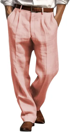 Mens Cargo Pants Elastic Waist Mens Linen Beach Pants Summer Casual Solid Color Pants Elastic Waist Drawstring Loose Trousers with Pockets Straight Cargo Pants for Men