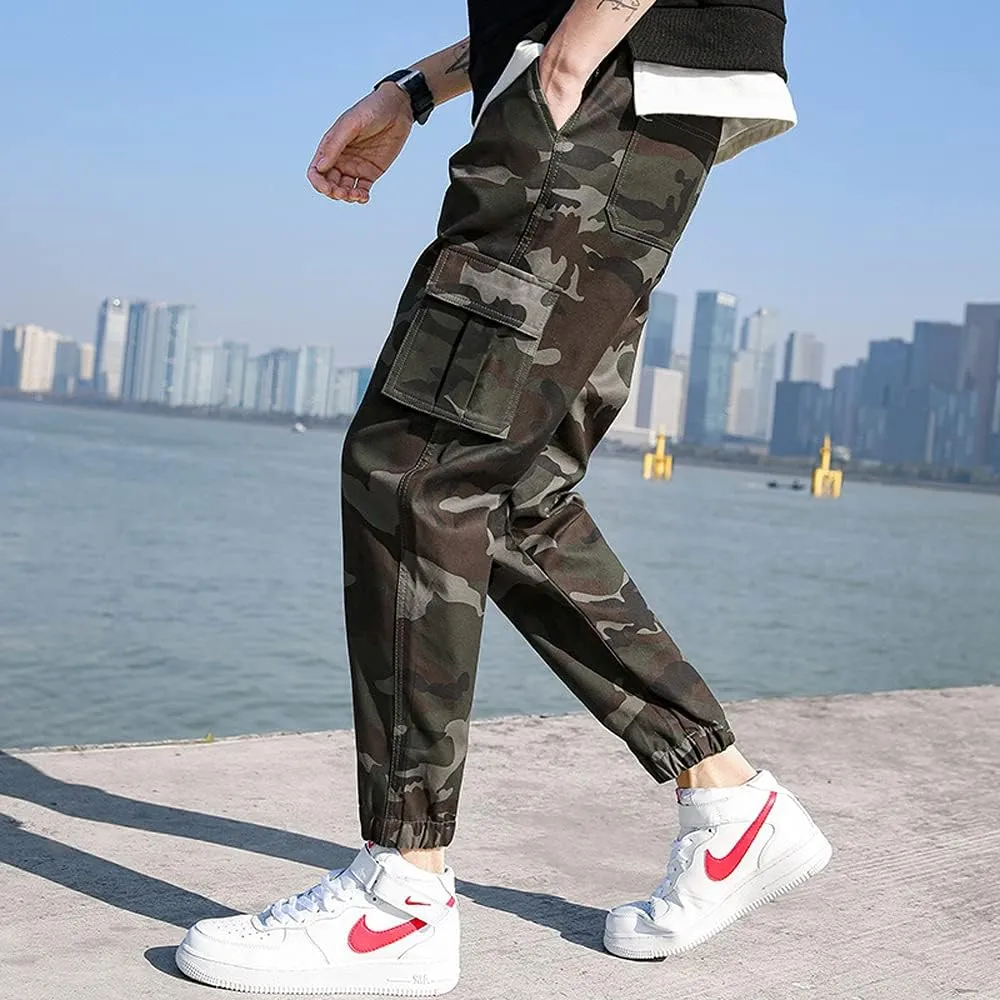 Mens Casual Active Basic Elastic Waist Sweatpants Cargo Jogger Pants with Pockets