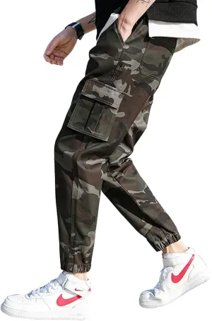 Mens Casual Active Basic Elastic Waist Sweatpants Cargo Jogger Pants with Pockets