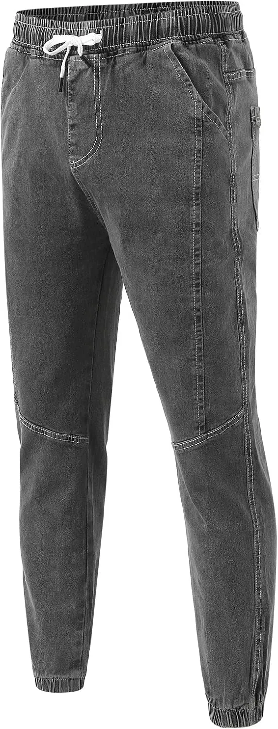 Mens Casual Drawstring Elastic Waist Pencil Pants Streetwear Cuff Trousers Jeans