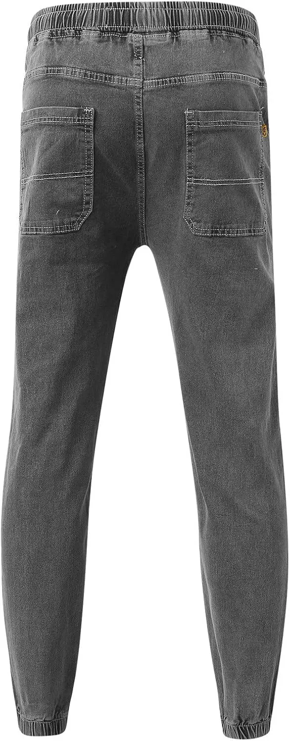 Mens Casual Drawstring Elastic Waist Pencil Pants Streetwear Cuff Trousers Jeans