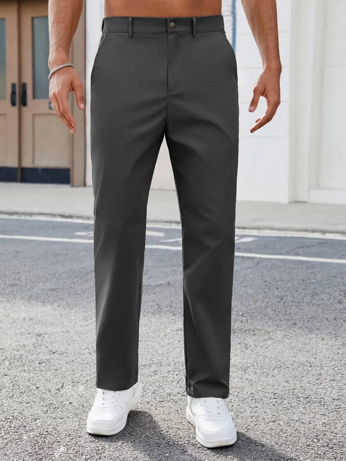 Mens Casual Pants Elastic Waist Drawstring Chinos Pants Tapered Twill Trousers with Pockets