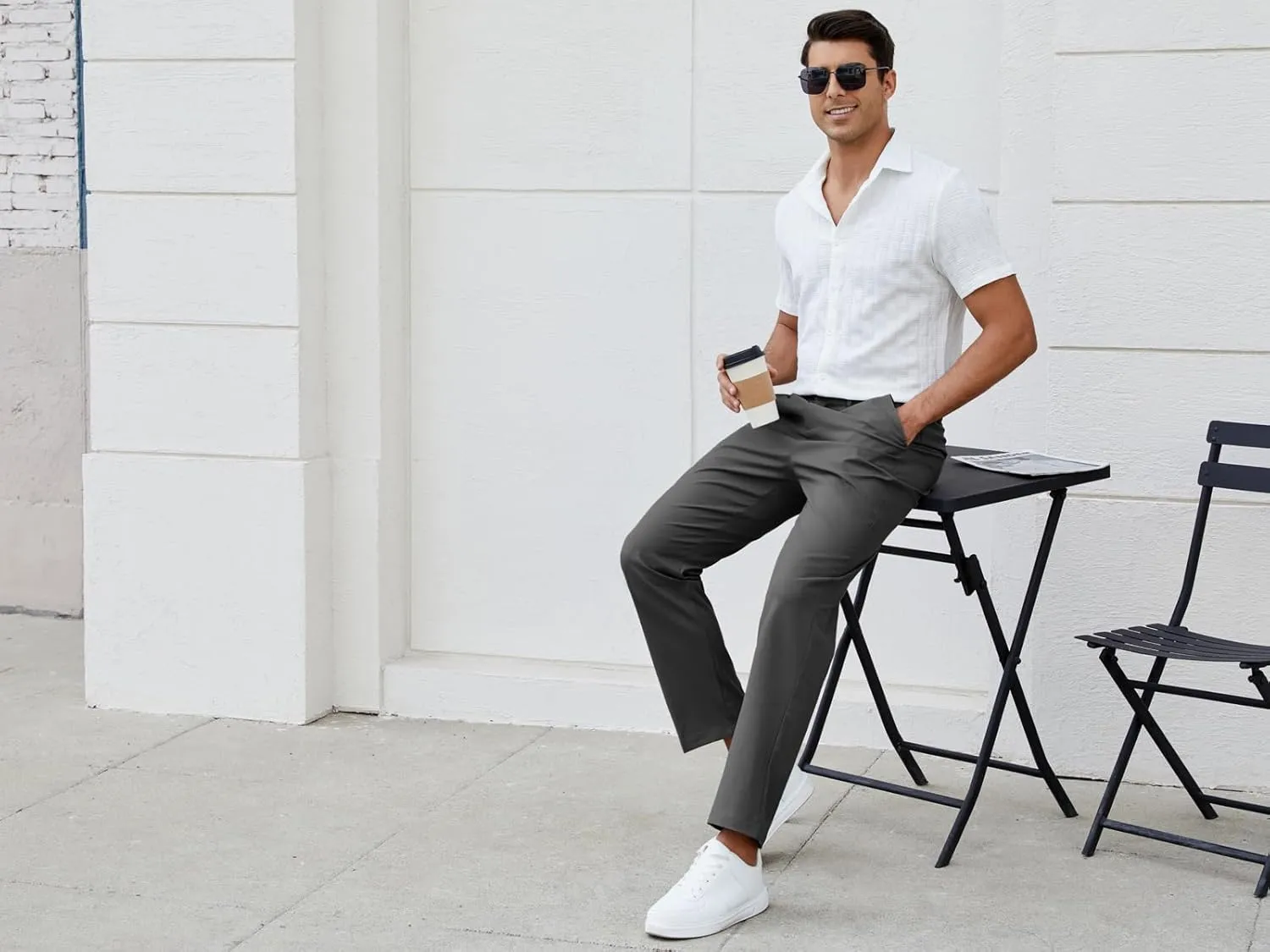 Mens Casual Pants Elastic Waist Drawstring Chinos Pants Tapered Twill Trousers with Pockets