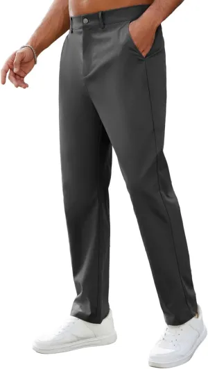 Mens Casual Pants Elastic Waist Drawstring Chinos Pants Tapered Twill Trousers with Pockets