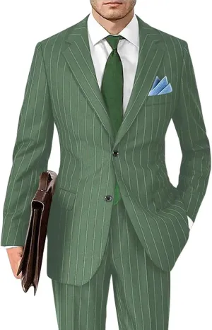 Men's Classic Fit Stripe Suits 2 Piece Pinstripe Suit Two Button Blazer Prom Pinstripe Suit for Men 1920s Set