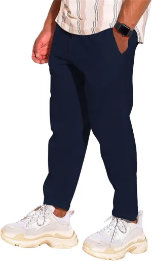 Mens Cotton Linen Drawstring Pants Multi-Pocket Elastic Waist Casual Jogger Yoga Trousers