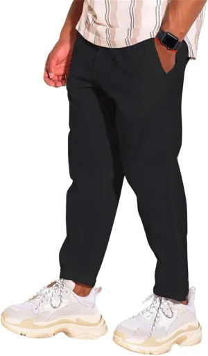 Mens Cotton Linen Drawstring Pants Multi-Pocket Elastic Waist Casual Jogger Yoga Trousers