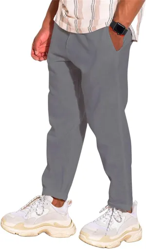 Mens Cotton Linen Drawstring Pants Multi-Pocket Elastic Waist Casual Jogger Yoga Trousers