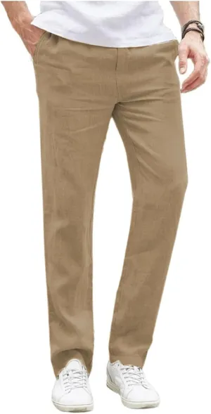 Mens Cotton Linen Pants Fit Dress Pants Work Business Casual Pants