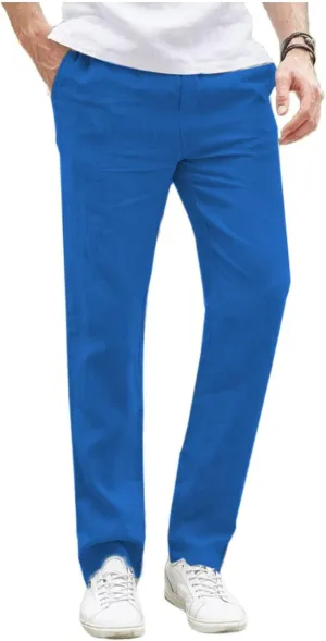 Mens Cotton Linen Pants Fit Dress Pants Work Business Casual Pants
