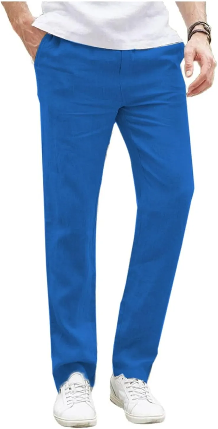 Mens Cotton Linen Pants Fit Dress Pants Work Business Casual Pants