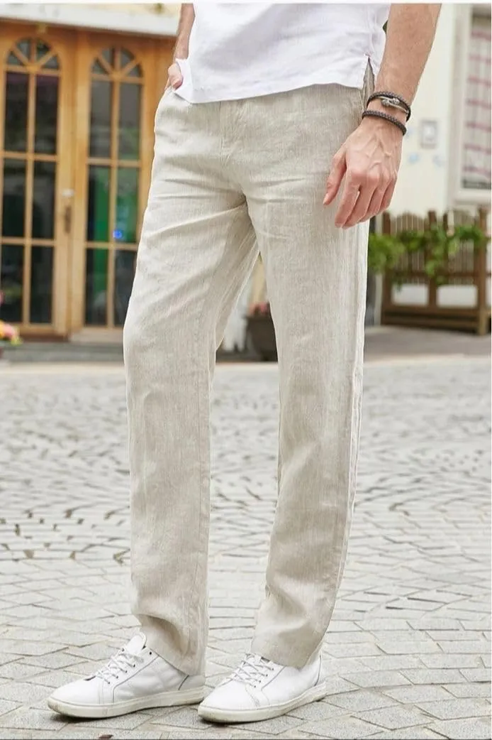 Mens Cotton Linen Pants Fit Dress Pants Work Business Casual Pants