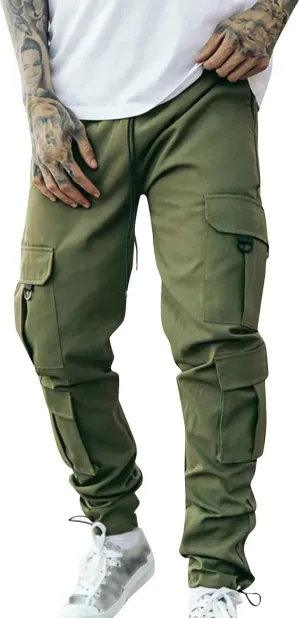 Men's Fashion Cargo Pants Lightweight Elastic Waist Drawstring Baggy Joggers Trousers Hiking Work Sweatpants