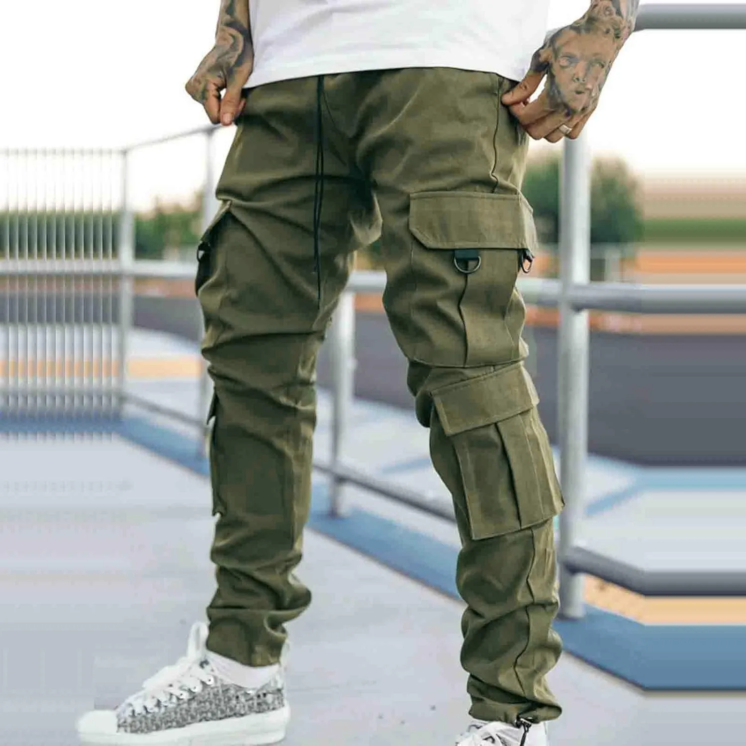 Men's Fashion Cargo Pants Lightweight Elastic Waist Drawstring Baggy Joggers Trousers Hiking Work Sweatpants
