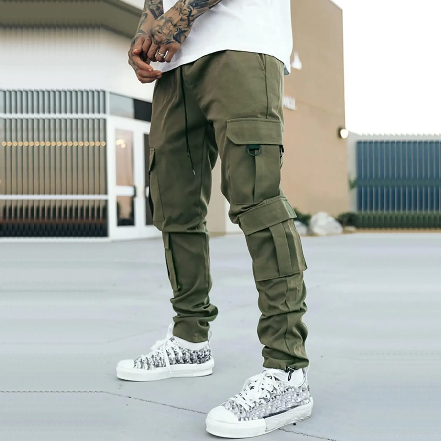 Men's Fashion Cargo Pants Lightweight Elastic Waist Drawstring Baggy Joggers Trousers Hiking Work Sweatpants