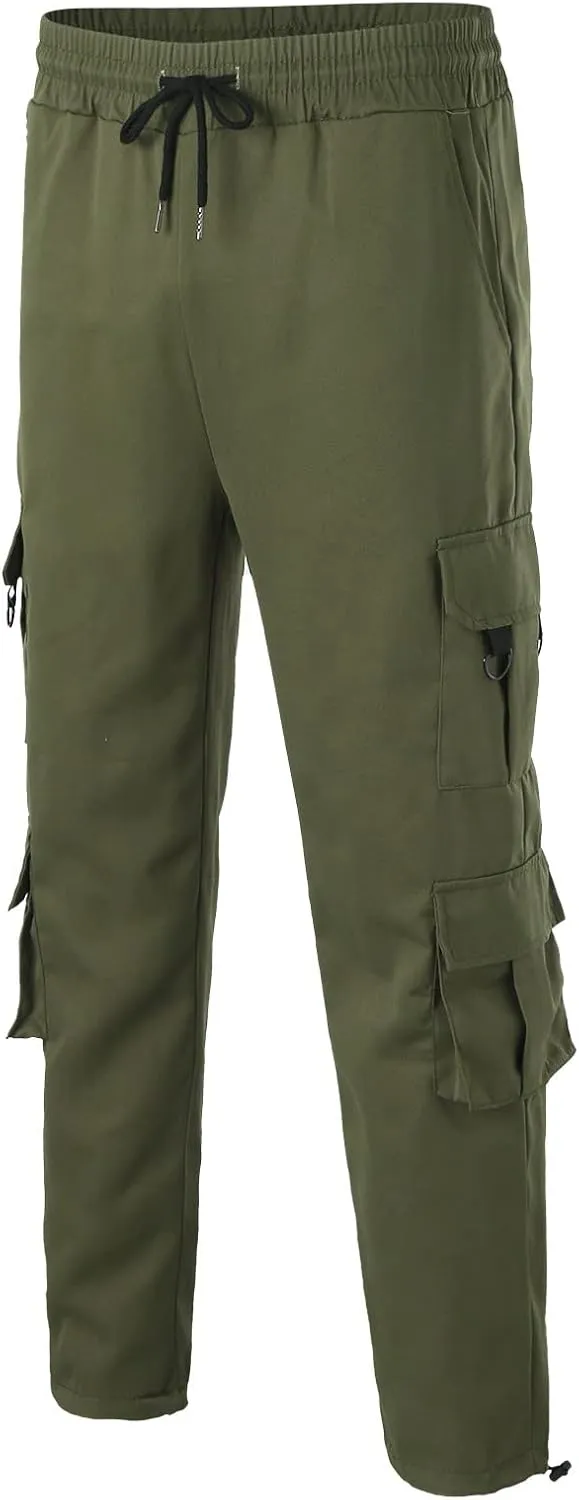 Men's Fashion Cargo Pants Lightweight Elastic Waist Drawstring Baggy Joggers Trousers Hiking Work Sweatpants