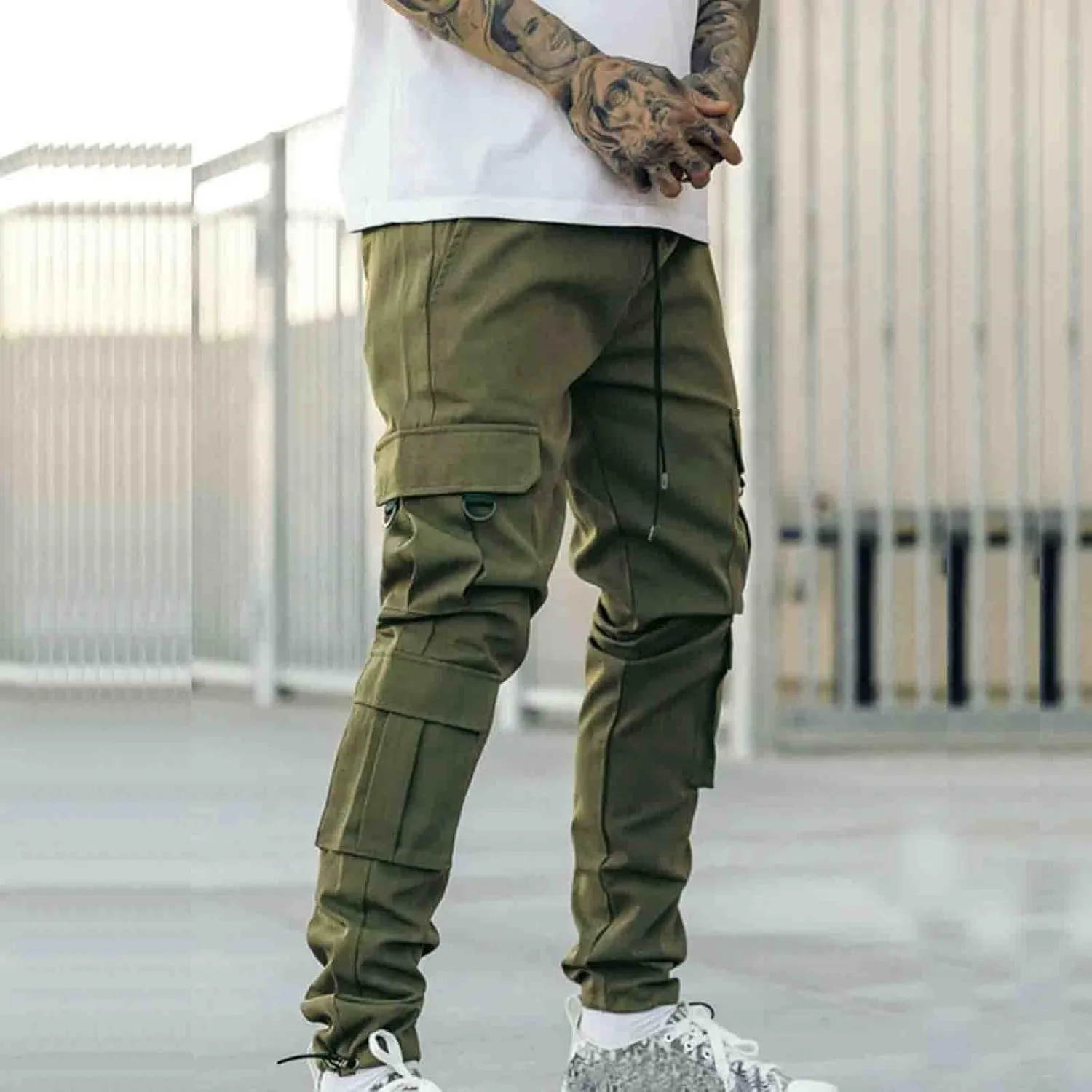 Men's Fashion Cargo Pants Lightweight Elastic Waist Drawstring Baggy Joggers Trousers Hiking Work Sweatpants