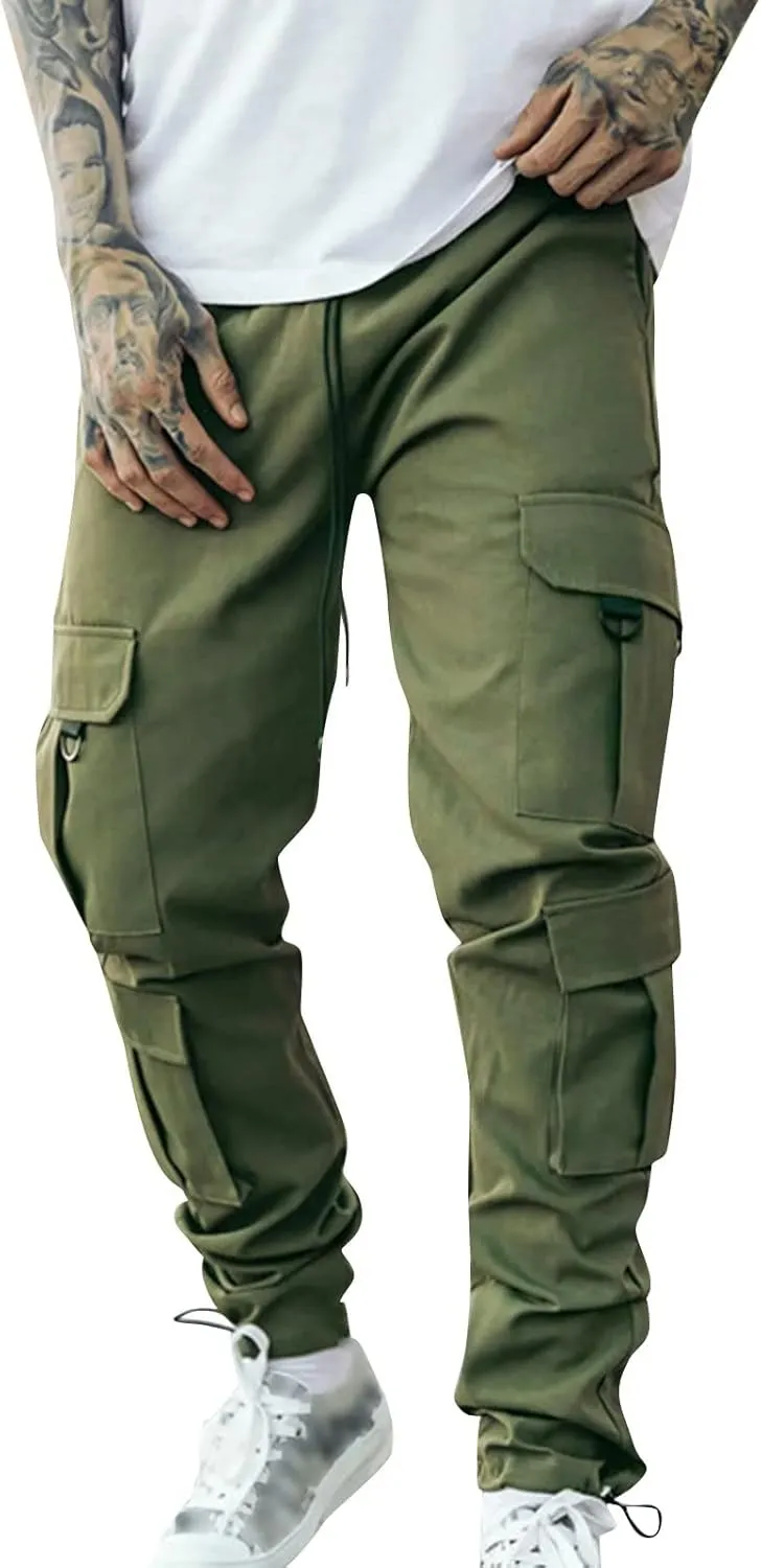 Men's Fashion Cargo Pants Lightweight Elastic Waist Drawstring Baggy Joggers Trousers Hiking Work Sweatpants