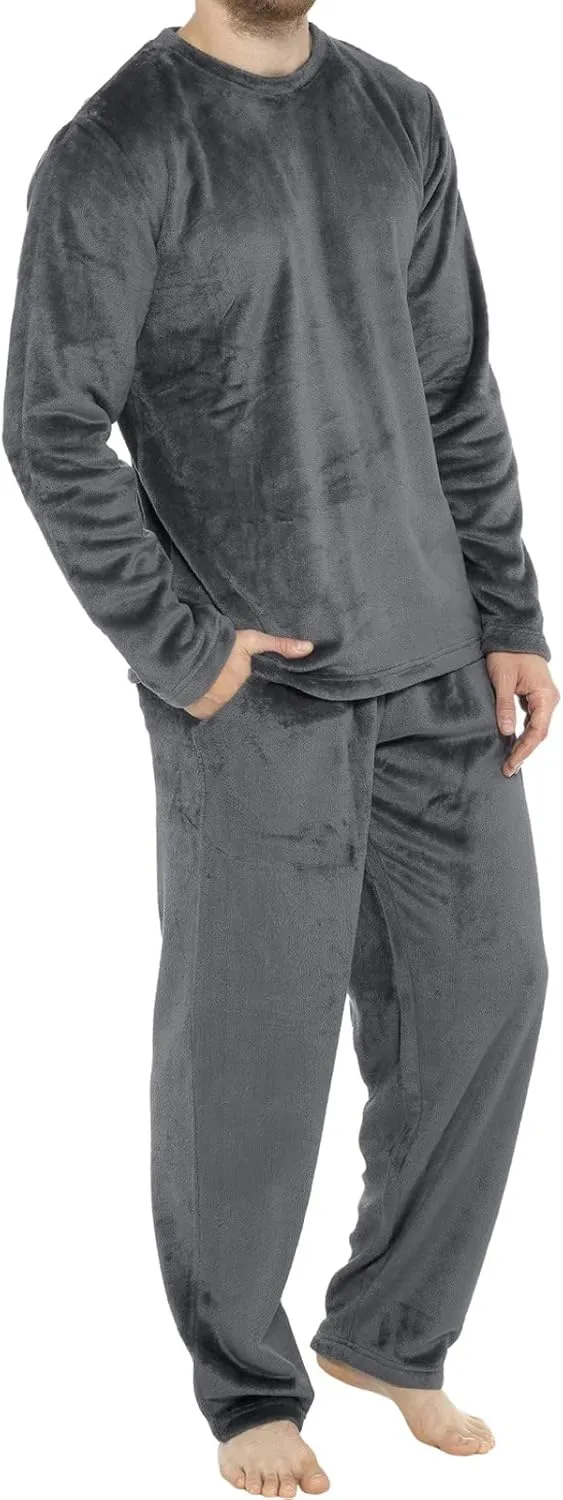 Mens Flannel Pajamas Sets 2Pc Long Sleeve Sleepwear Fleece Pajama Pants Mens Pajamas Set Winter Pajamas