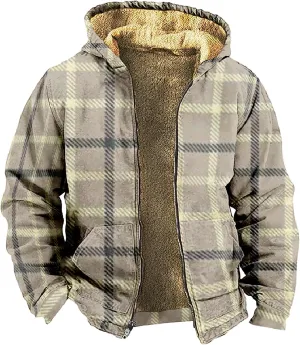 Men's Fleece Heavyweight Full Zip Men's Winter Wool Short Jacket Work Daily Outwear Casual Jacket Plaid Button Up