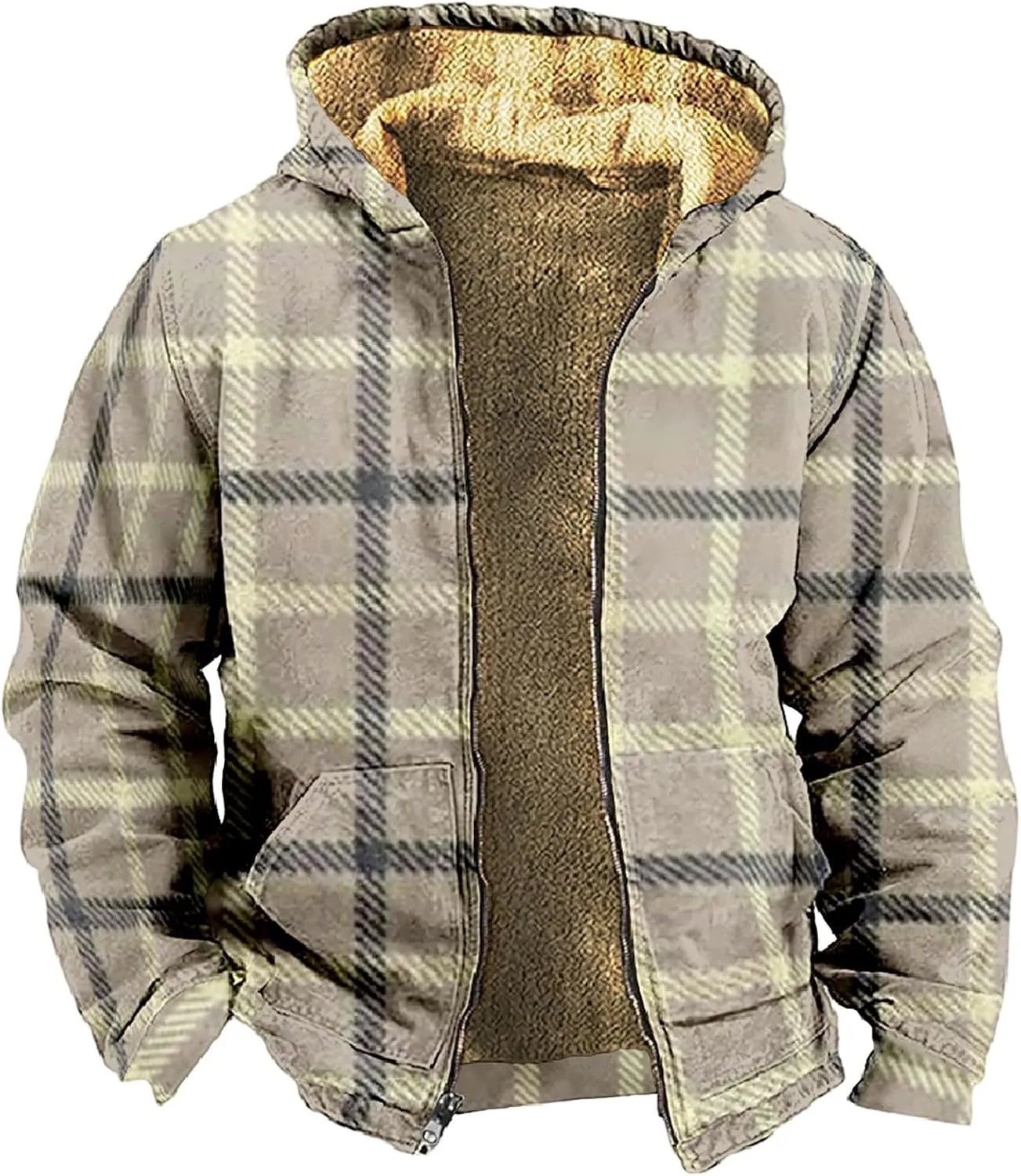 Men's Fleece Heavyweight Full Zip Men's Winter Wool Short Jacket Work Daily Outwear Casual Jacket Plaid Button Up